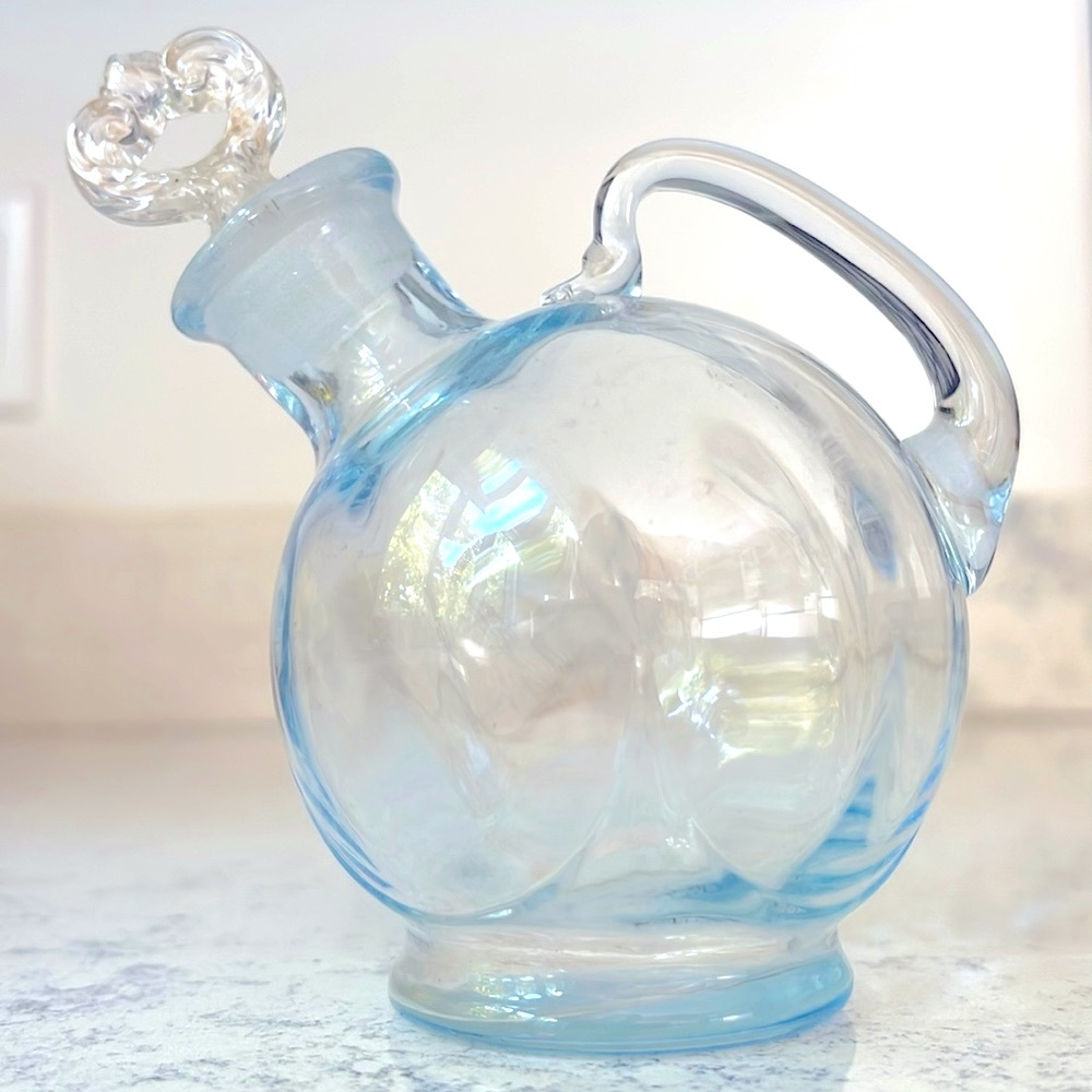 Antique Perfume Bottle & Dauber Art Deco Tilt Ball Design Willow Blue Cambridge